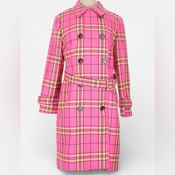 NWT Boden Cheltenham Trench Coat Pink Neon Check US 10 / UK 14P - Picture 8 of 16
